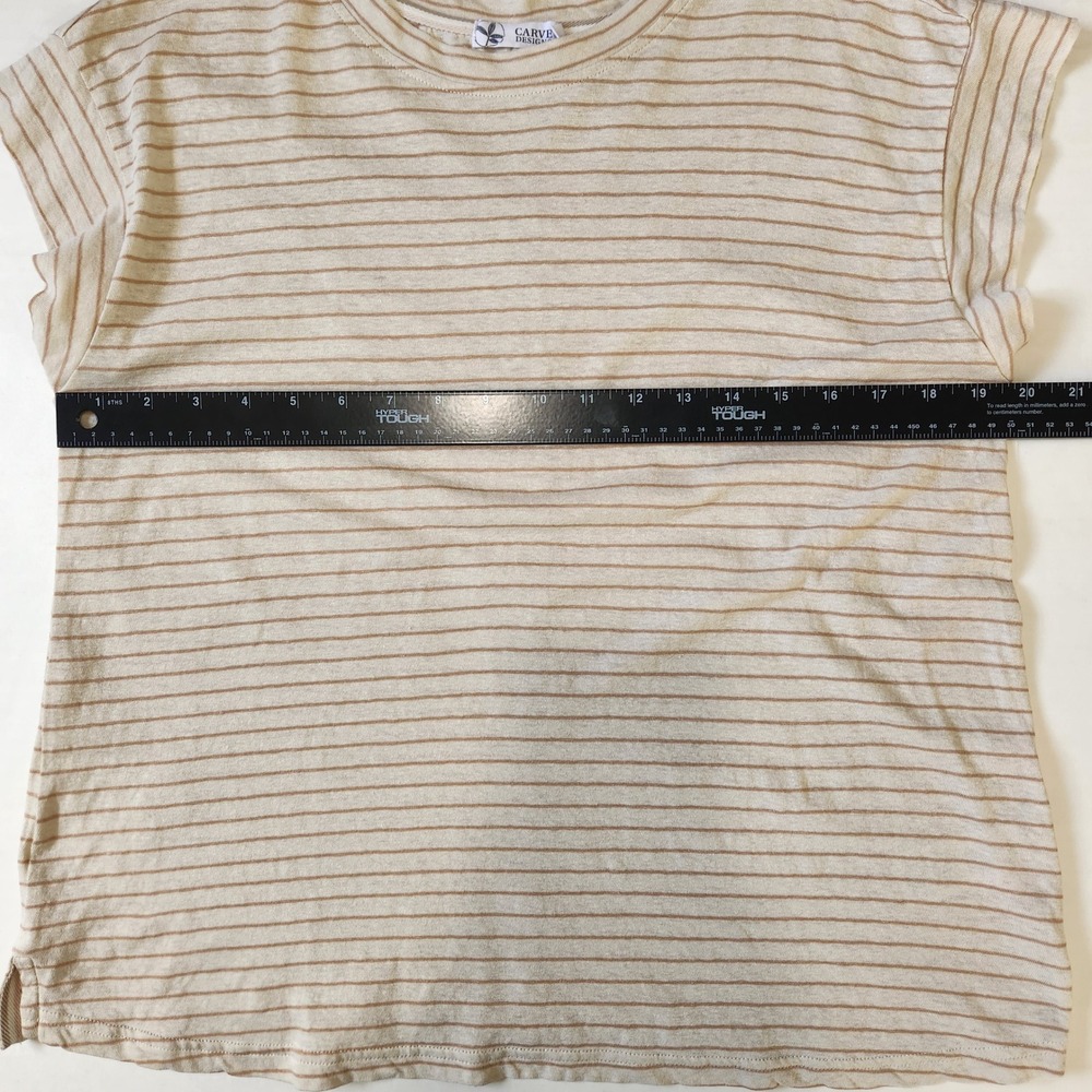 Carve Designs Astrid Hemp Organic Cotton Striped Cap Sleeve Top Cream Tan M - Picture 6 of 8